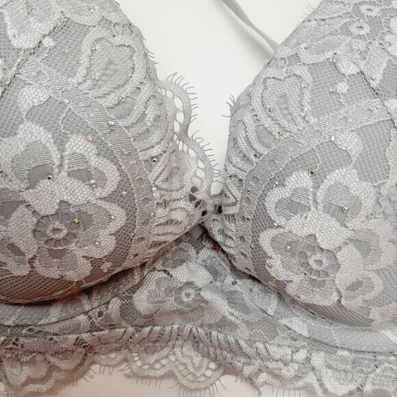 LA SENZA Beyond Sexy Push-up Bra Floral Lace & Rhinestones Grey Sz 36C - Picture 6 of 16